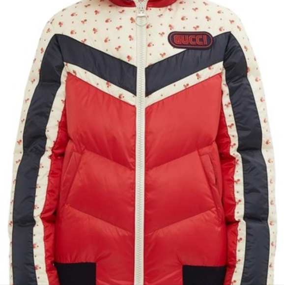 GUCCI Nylon Multicolor with Floral Stripe Puffer Jacket W/ Logo Patch - Picture 5 of 16
